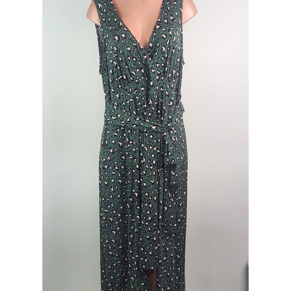 Torrid Midi Studio Knit Hi-Low Dress Womens Green‎ Leopard Tie Front Size 3X New - Picture 3 of 10